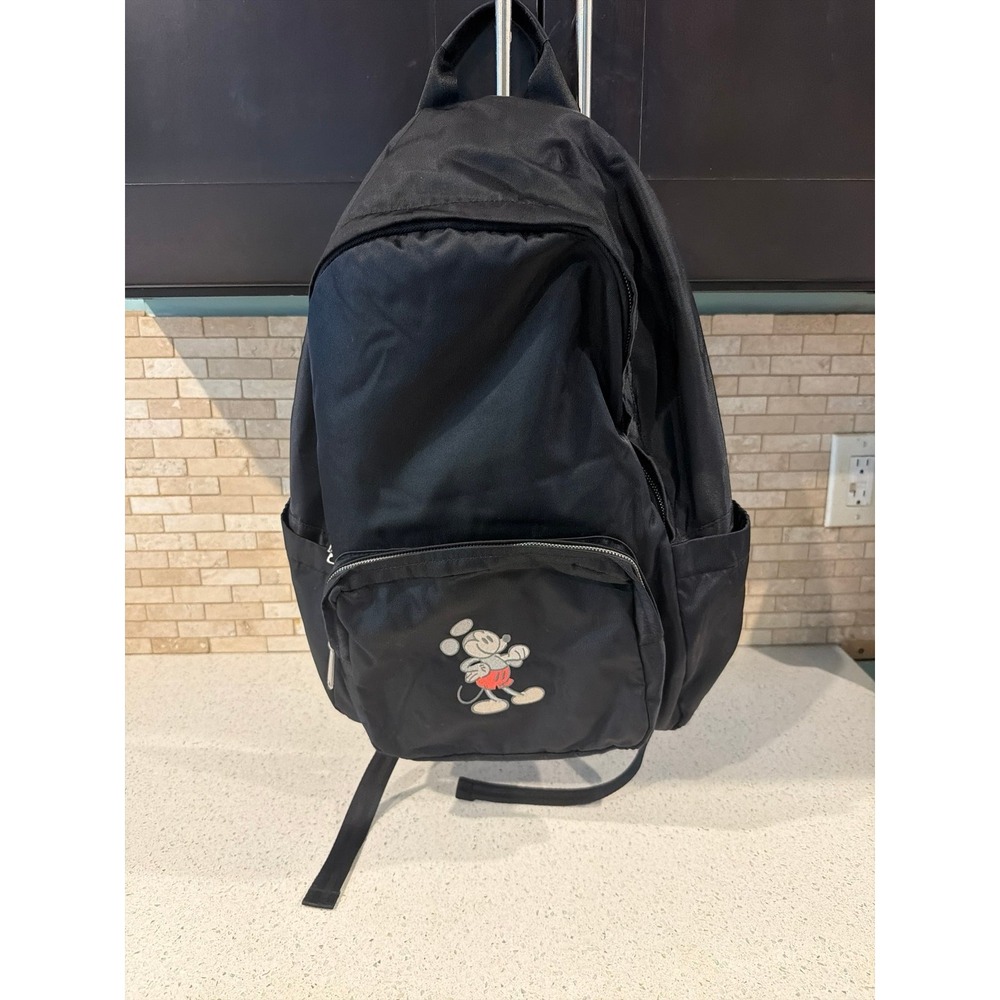 Disney Mickey Mouse Black Nylon Backpack School Travel Bag Minimalist Daypack